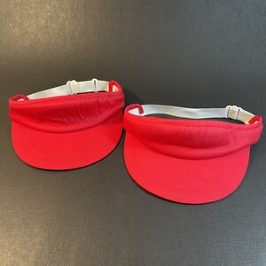 2 Pack Toppers Red Cloth Sun Visors Wide Brim Elastic Strap Terry‎ Lined NWOT